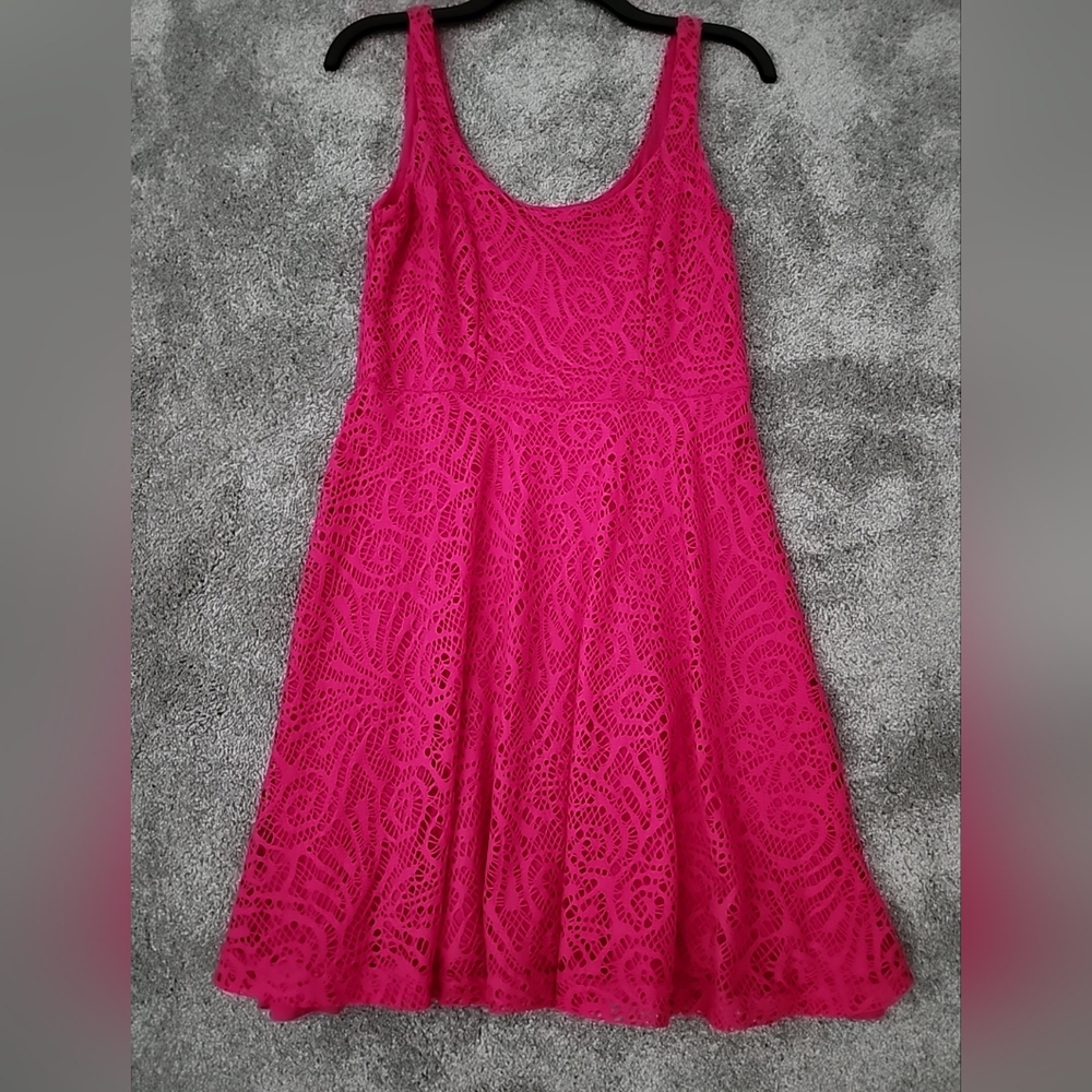 Crochet Fushia Pink Sleevelrss Dress Sz PXS